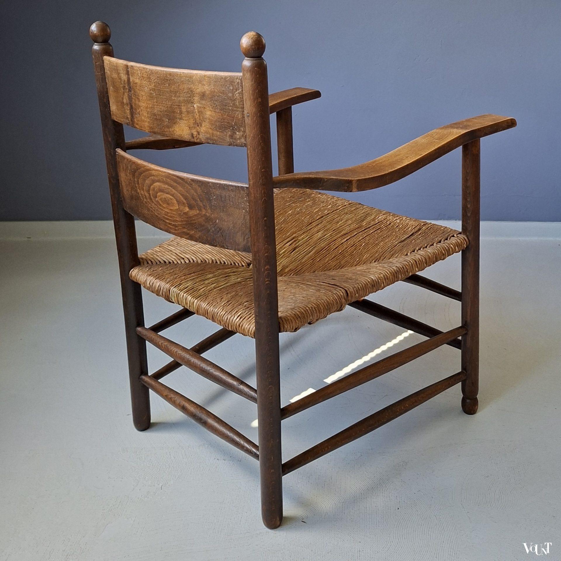 Art deco stoel met biezen zitting, jaren '20/'30