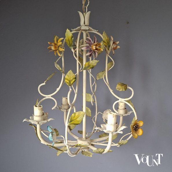 Franse metalen hanglamp bloemen, jaren '60