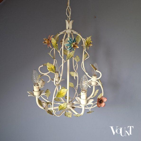 Franse metalen hanglamp bloemen, jaren '60