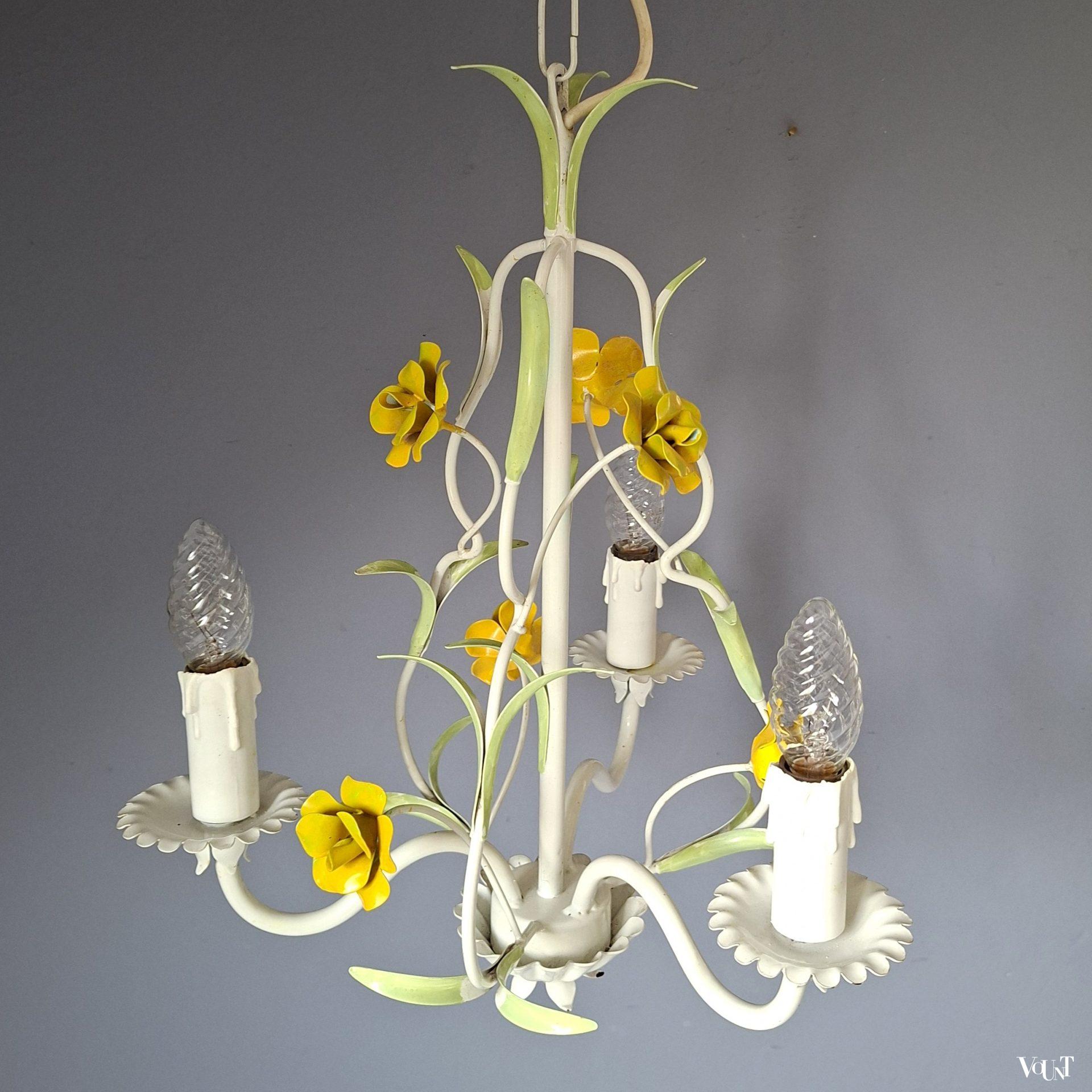 Franse metalen hanglamp bloemen, jaren '70