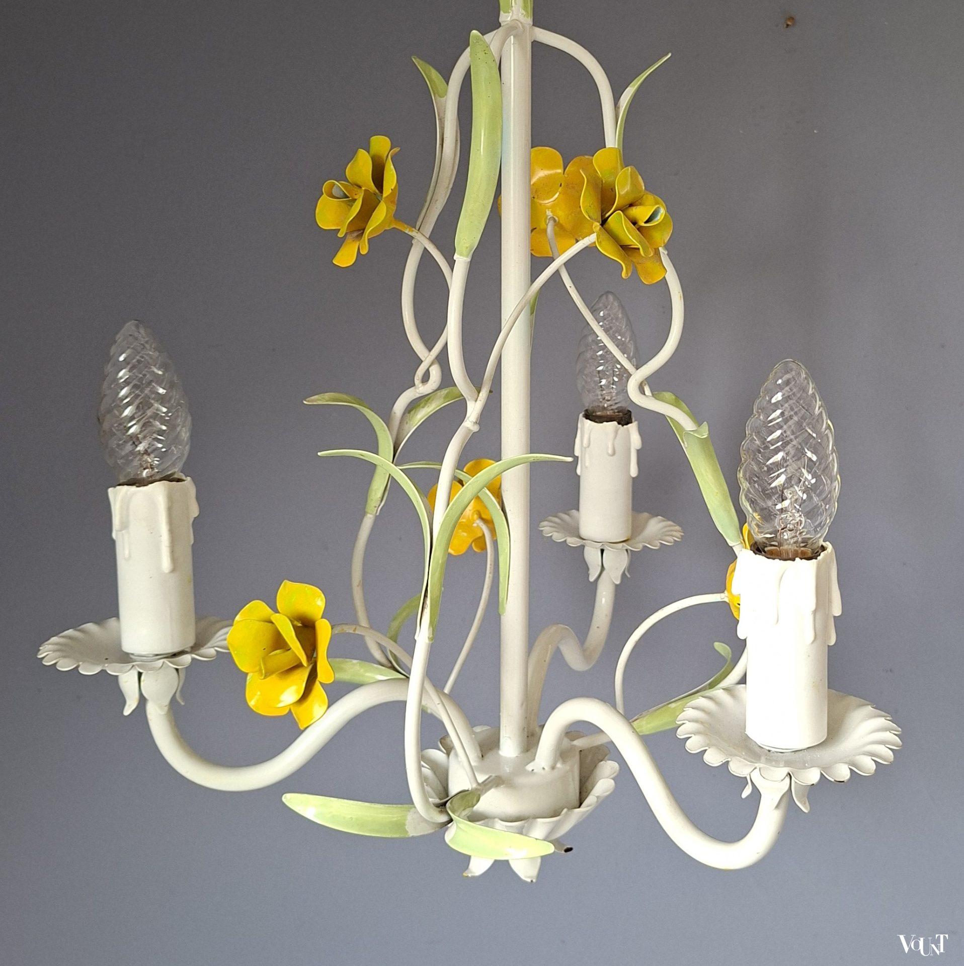 Franse metalen hanglamp bloemen, jaren '70