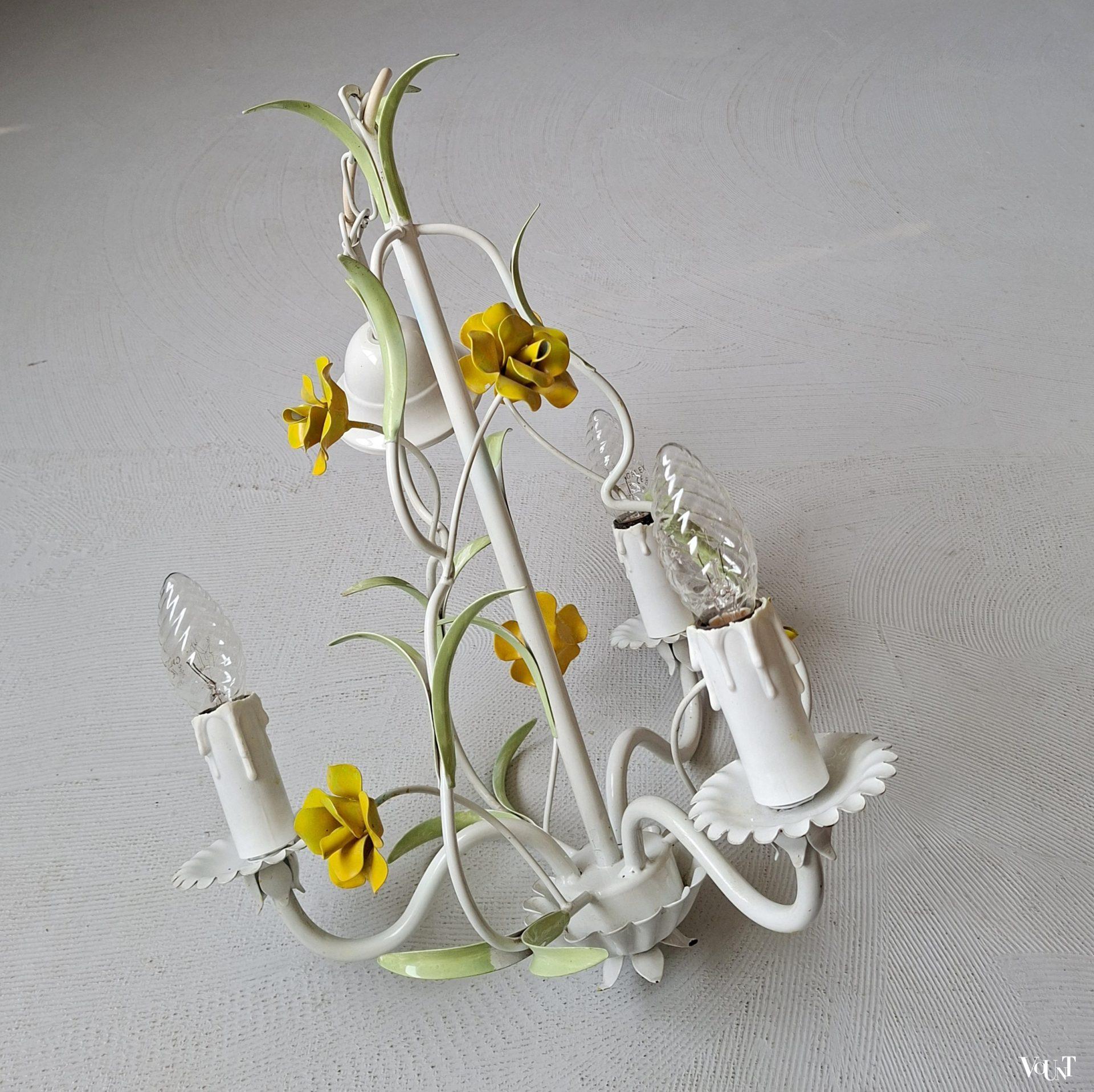 Franse metalen hanglamp bloemen, jaren '70
