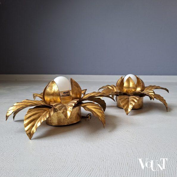Set van 2 "gouden" wand-/plafondlampen bladeren, jaren '70