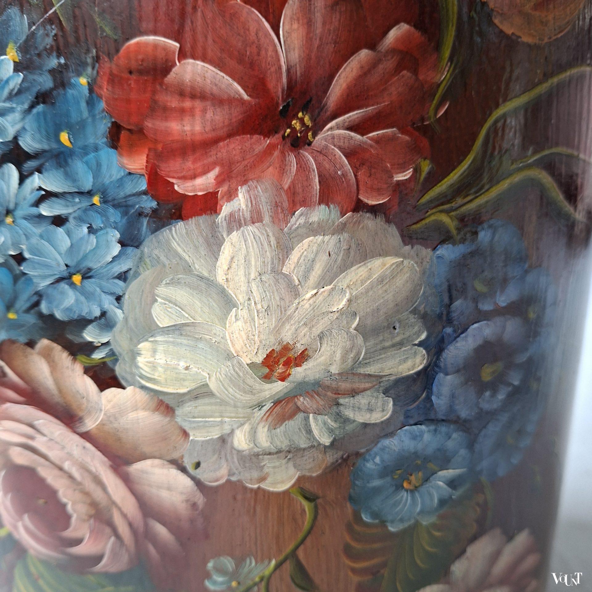 Handbeschilderde plywood prullenbak, jaren '60