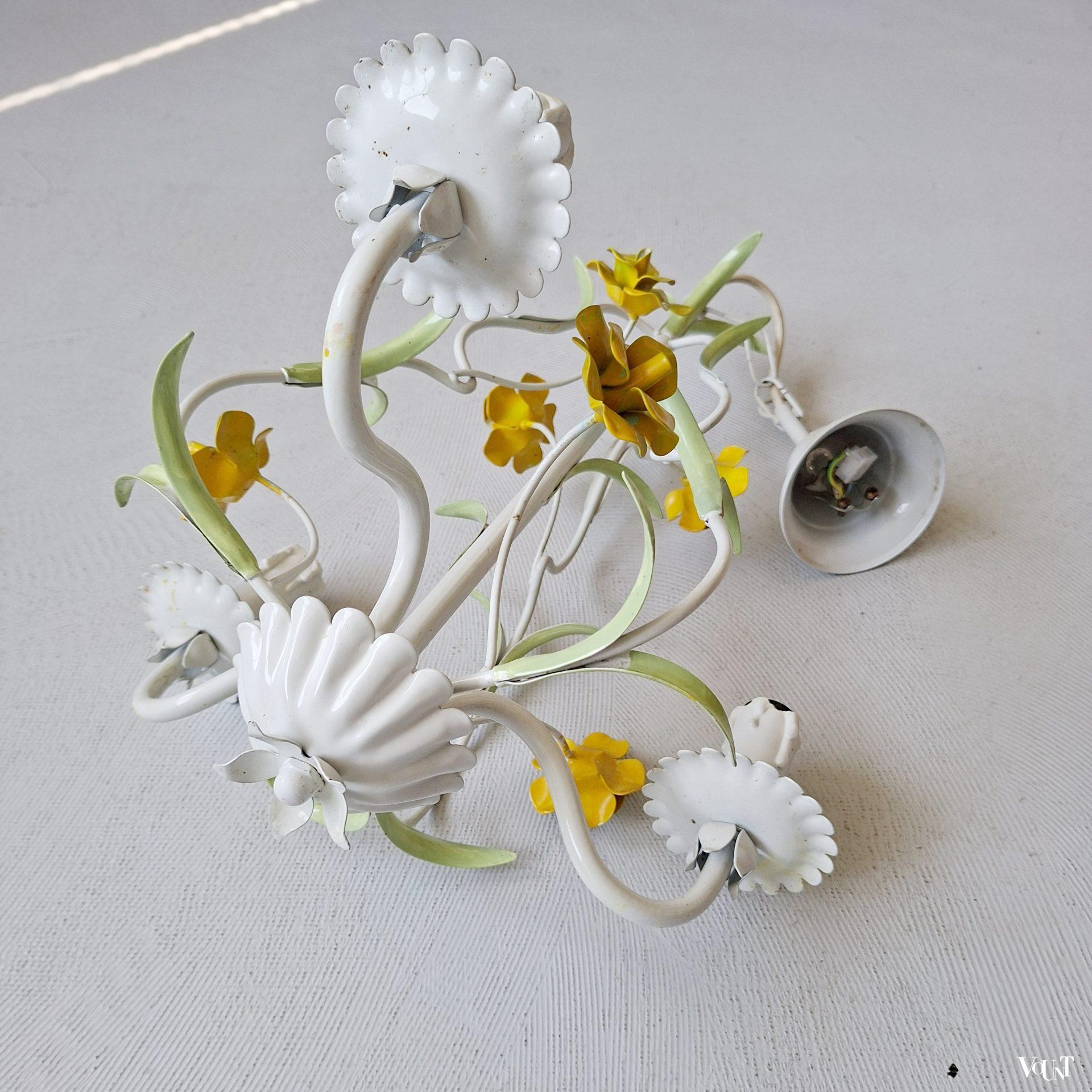 Franse metalen hanglamp bloemen, jaren '70
