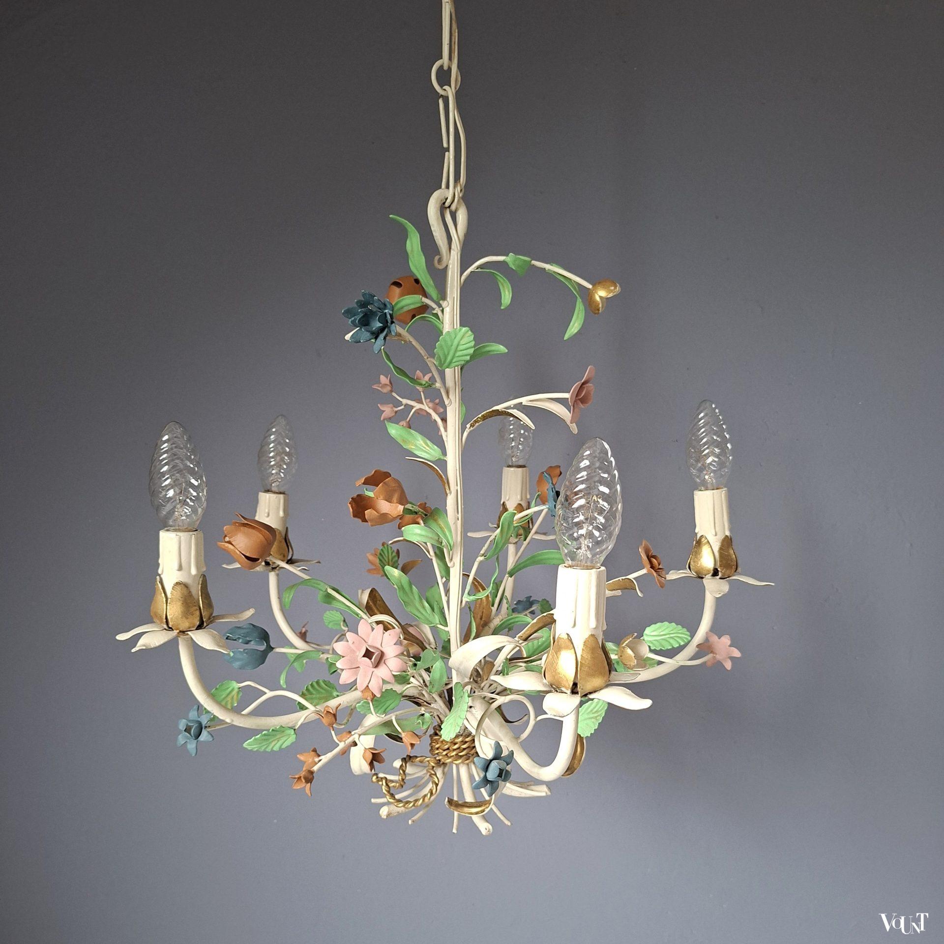Metalen hanglamp bloemen, jaren '60