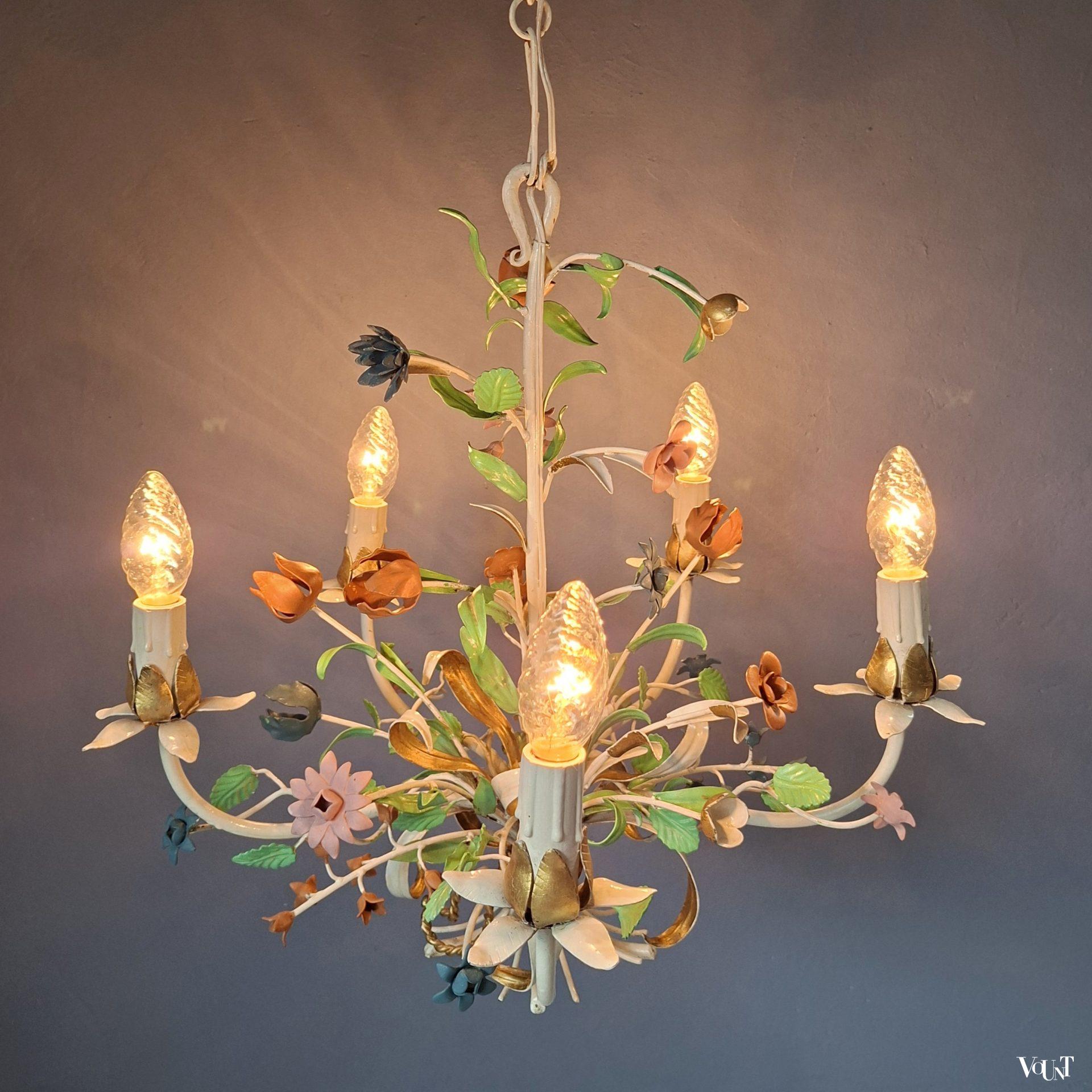Metalen hanglamp bloemen, jaren '60