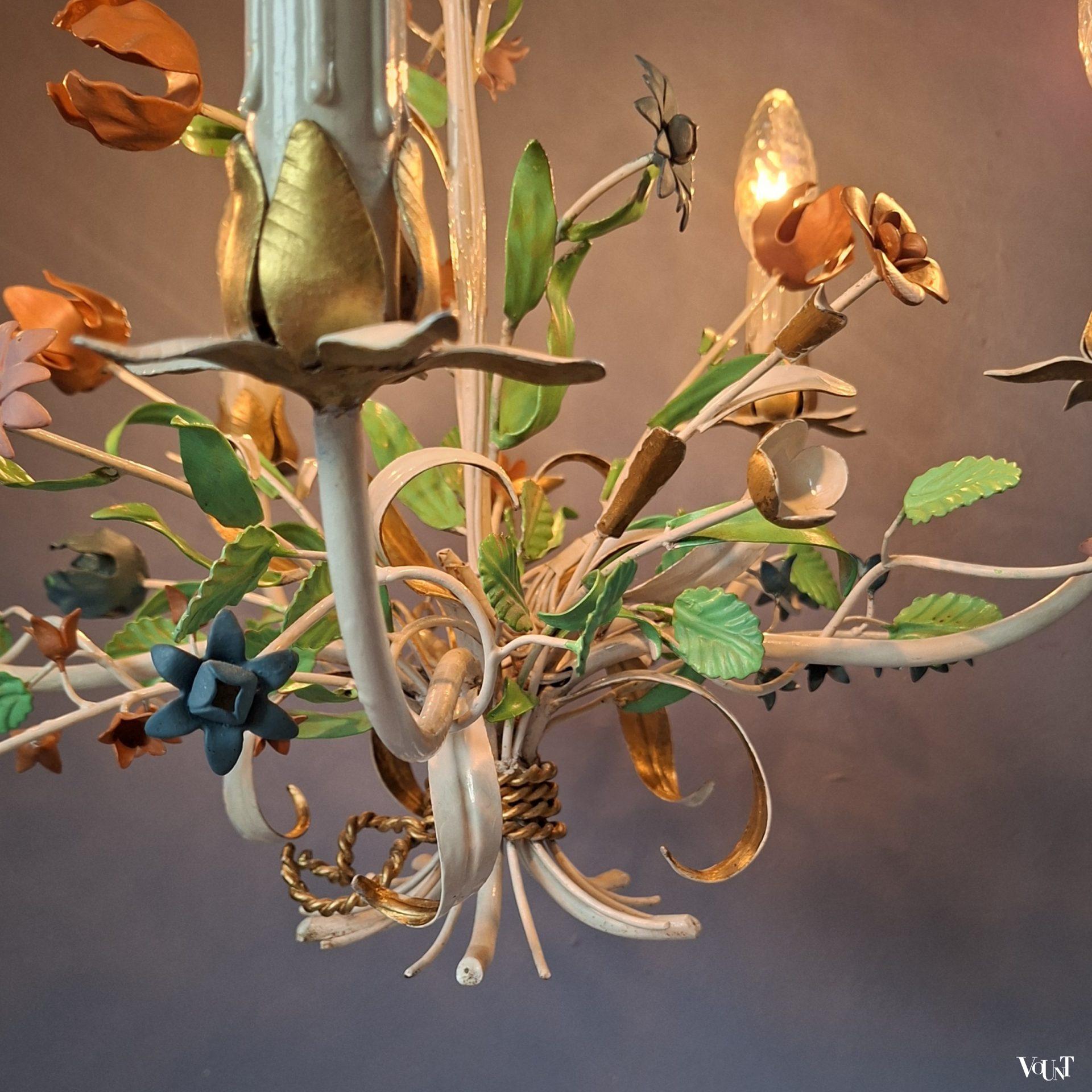 Metalen hanglamp bloemen, jaren '60