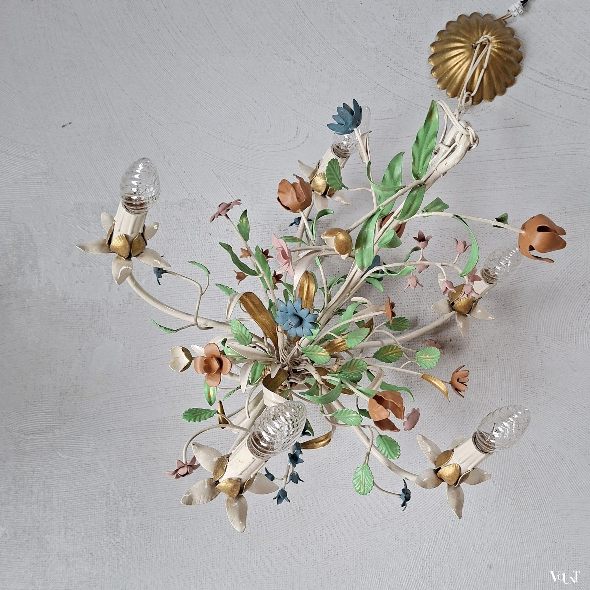 Metalen hanglamp bloemen, jaren '60