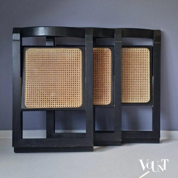 Zwarte houten klapstoel met rotan webbing, jaren '80/'90