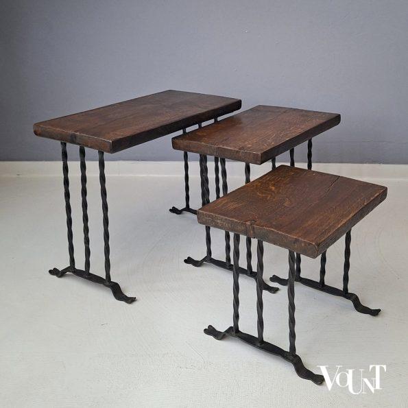 Set van 3 brutalist bijzettafels, jaren '50/'60