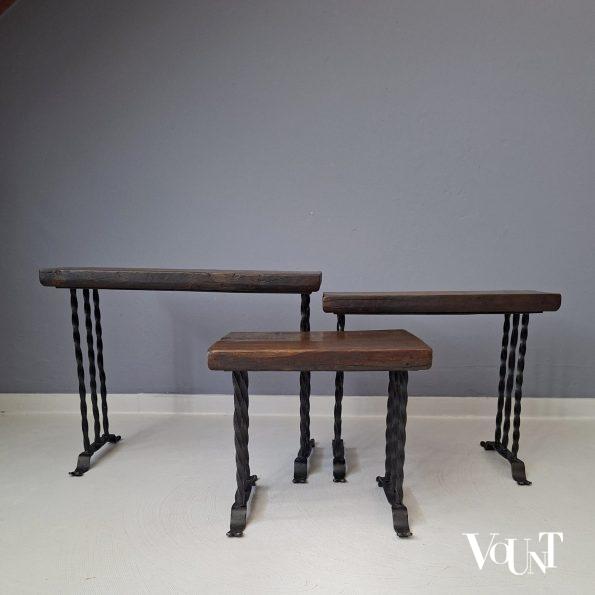 Set van 3 brutalist bijzettafels, jaren '50/'60