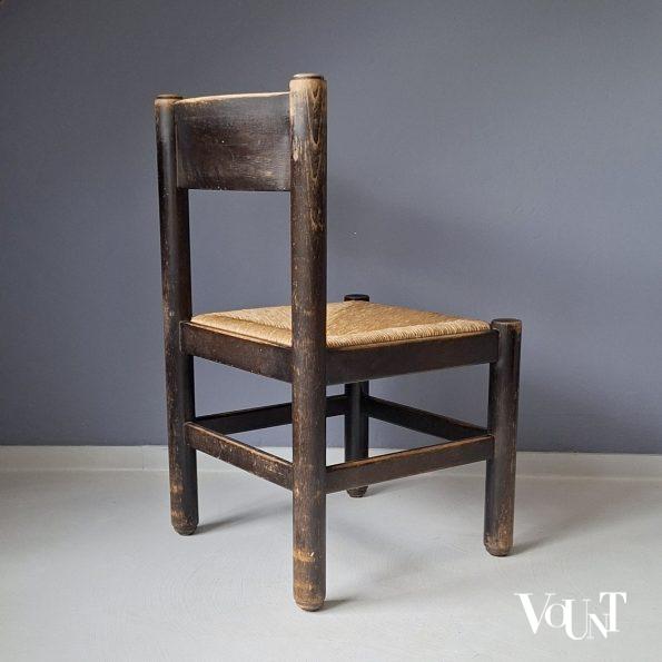 Set van 4 brutalist stoelen met biezen zittingen, jaren '70