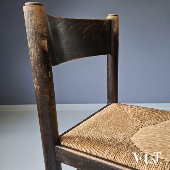 Set van 4 brutalist stoelen met biezen zittingen, jaren '70
