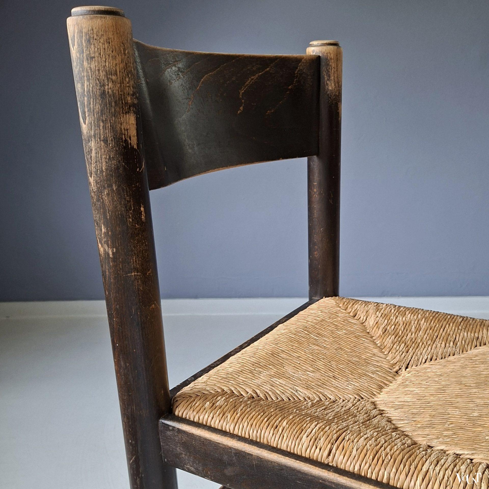 Set van 4 brutalist stoelen met biezen zittingen, jaren '70