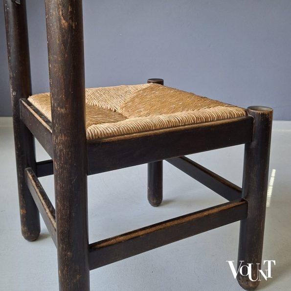Set van 4 brutalist stoelen met biezen zittingen, jaren '70