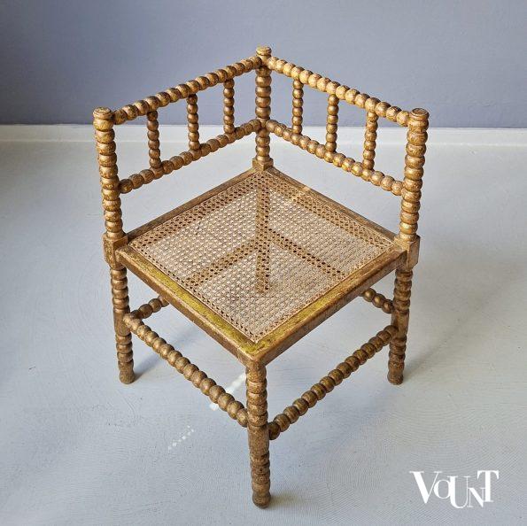 Goudkleurige knobbelstoel of bobbin chair, hoekstoel, jaren '50