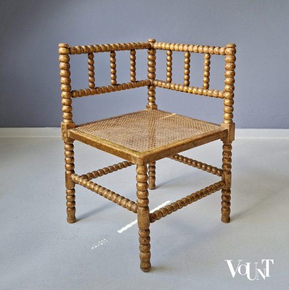 Goudkleurige knobbelstoel of bobbin chair, hoekstoel, jaren '50