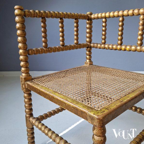 Goudkleurige knobbelstoel of bobbin chair, hoekstoel, jaren '50