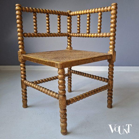 Goudkleurige knobbelstoel of bobbin chair, hoekstoel, jaren '50