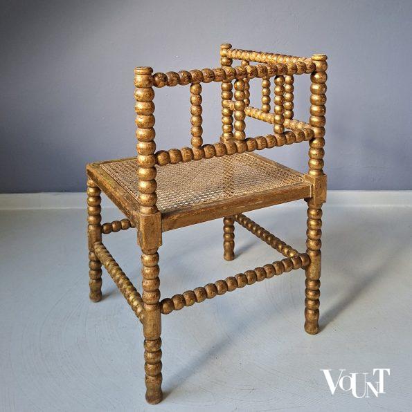 Goudkleurige knobbelstoel of bobbin chair, hoekstoel, jaren '50
