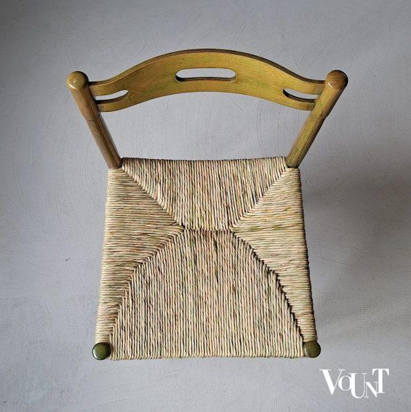 Set van 4 groene houten eettafelstoelen met biezen bekleding, jaren '60/'70