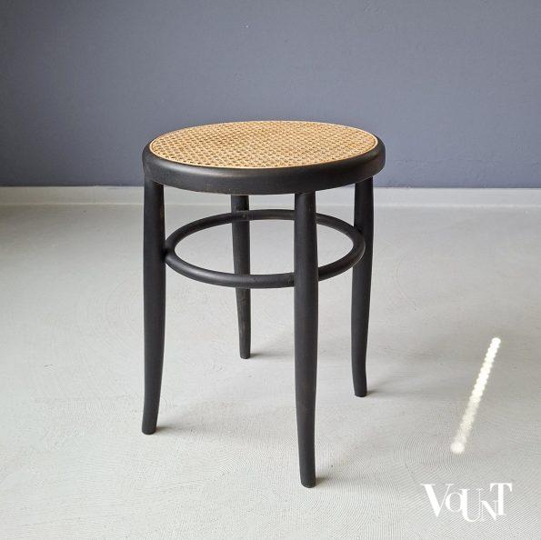 Zwarte bentwood kruk met rotan zitting, jaren '70