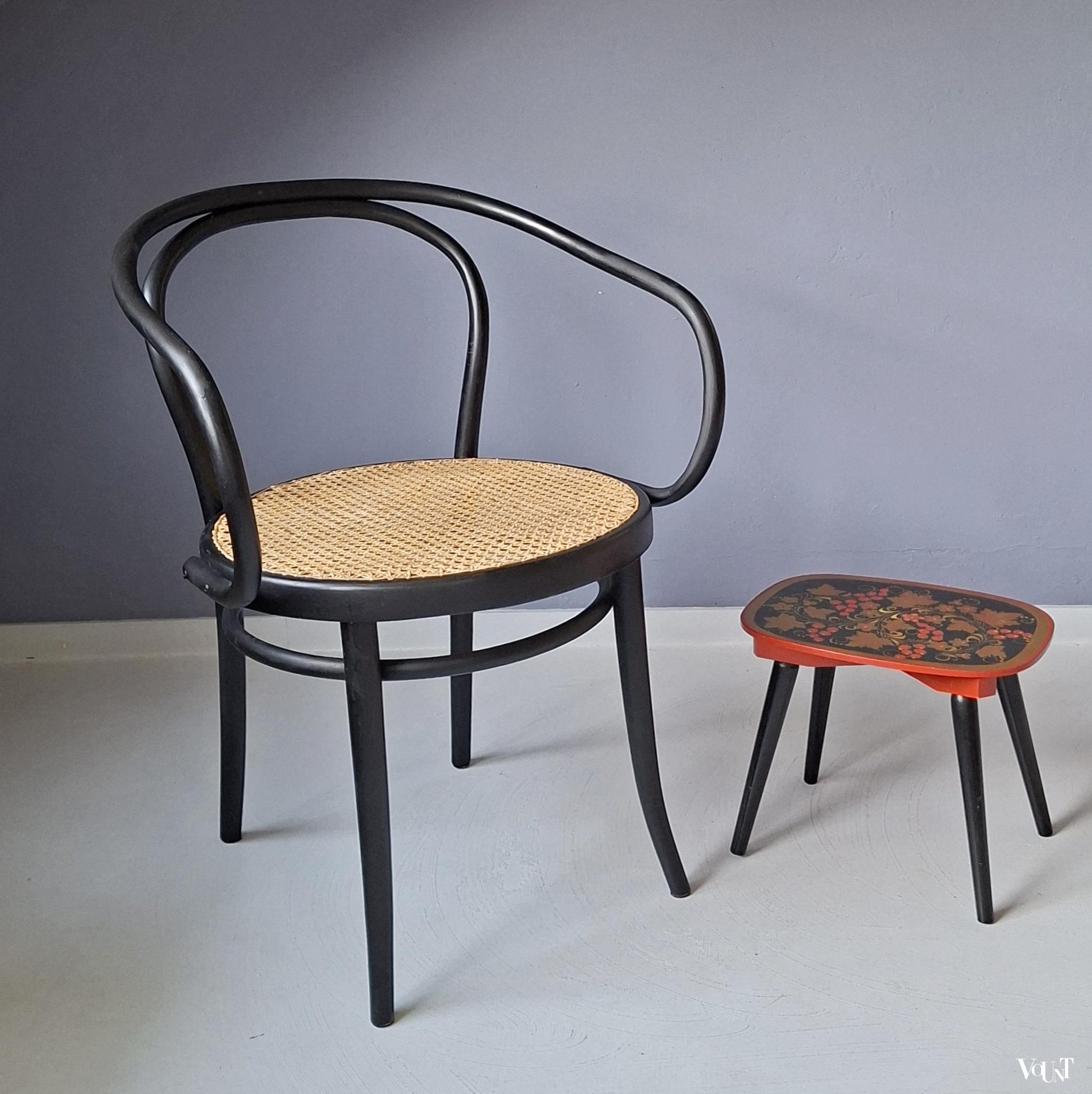 Handbeschilderd Kokhloma bijzettafeltje / krukje, USSR, jaren '70