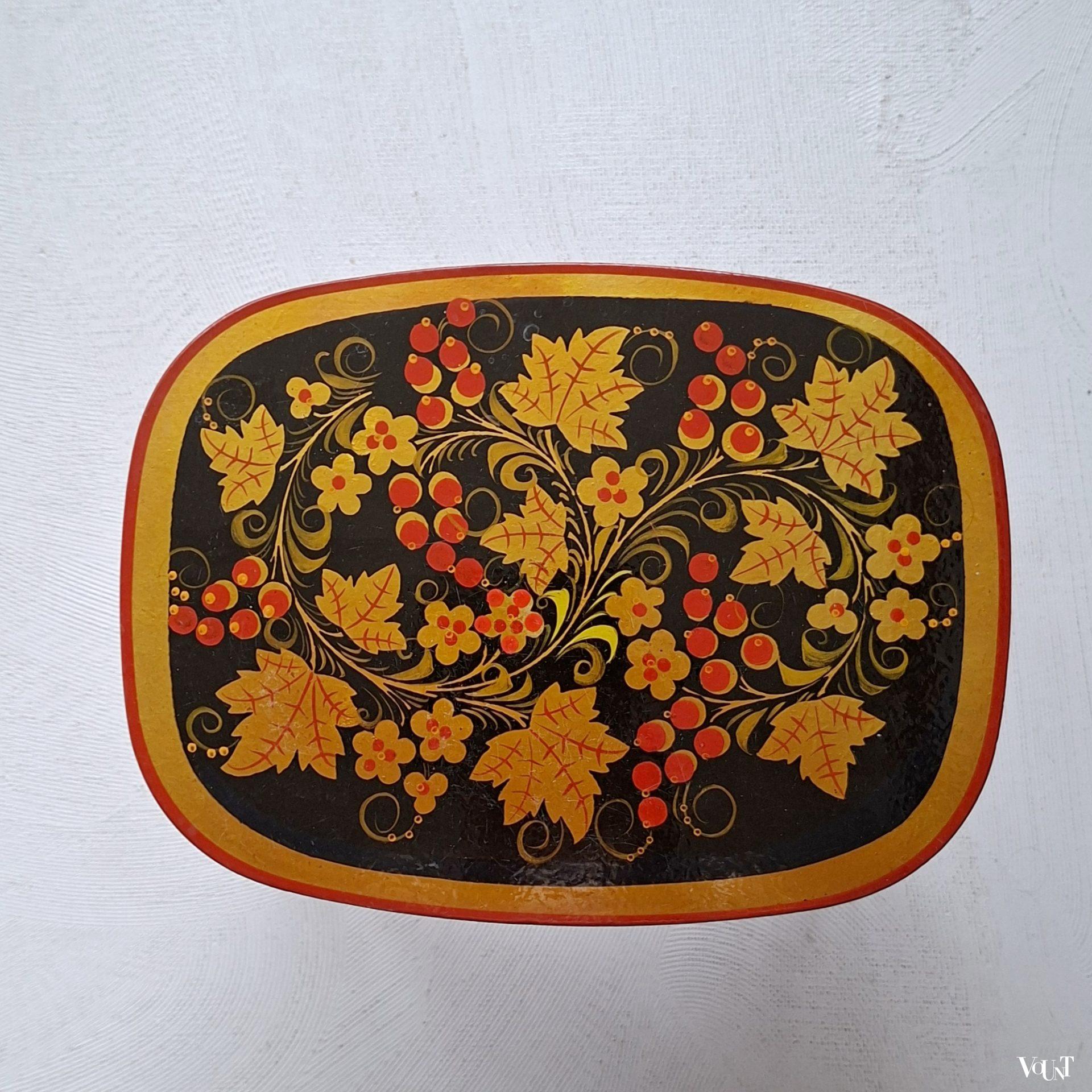 Handbeschilderd Kokhloma bijzettafeltje / krukje, USSR, jaren '70