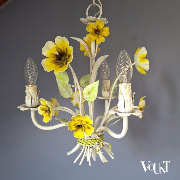 Franse metalen hanglamp bloemen, jaren '70