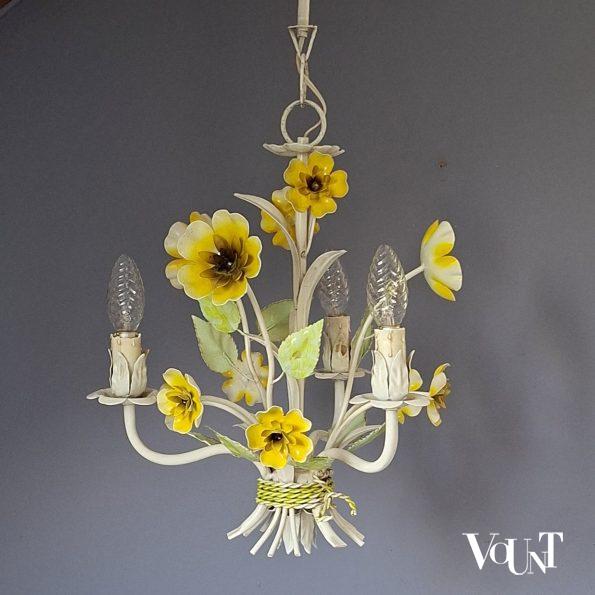 Franse metalen hanglamp bloemen, jaren '70