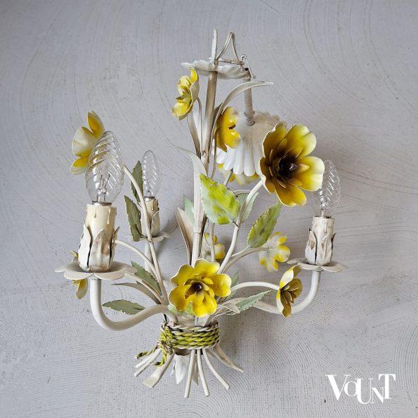 Franse metalen hanglamp bloemen, jaren '70