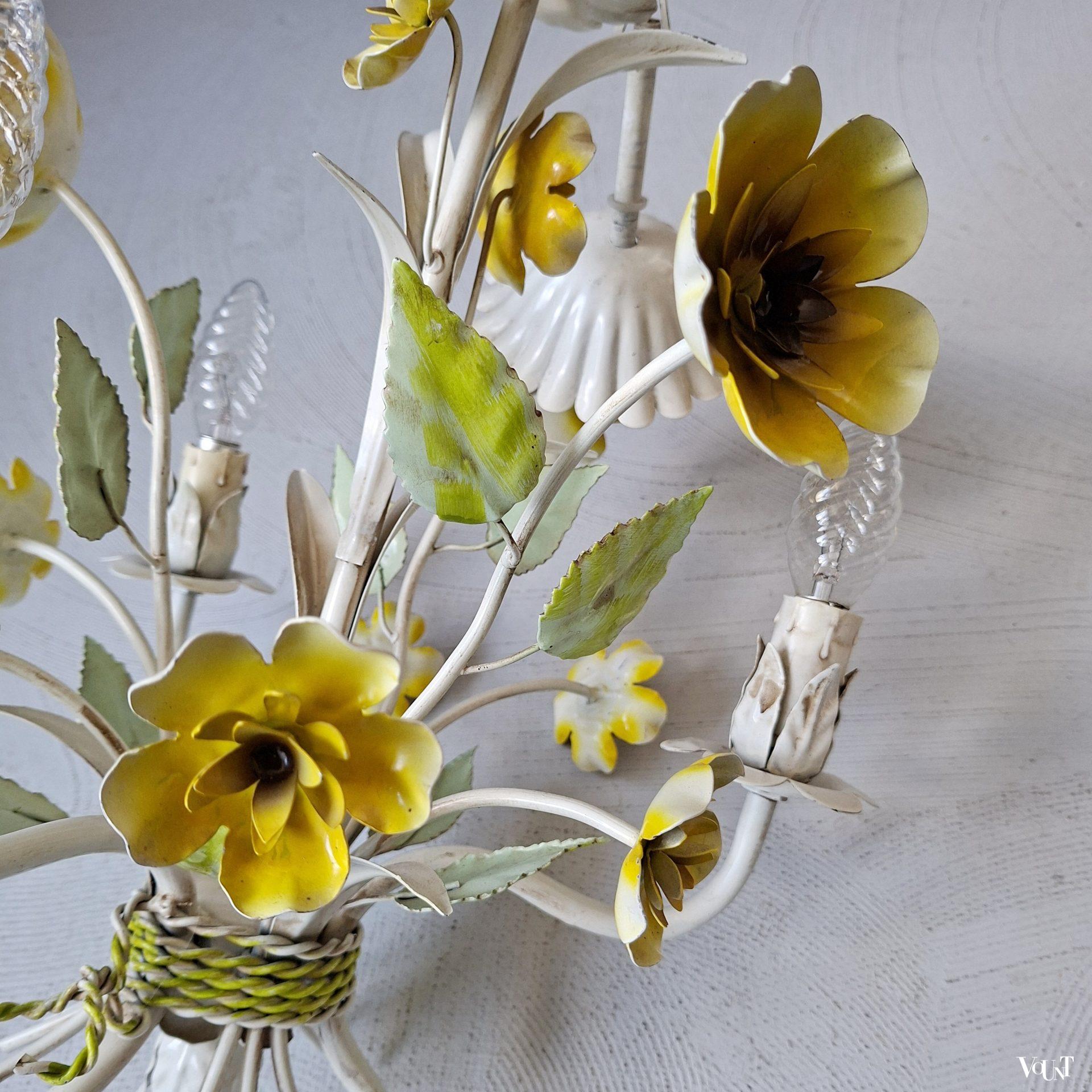 Franse metalen hanglamp bloemen, jaren '70