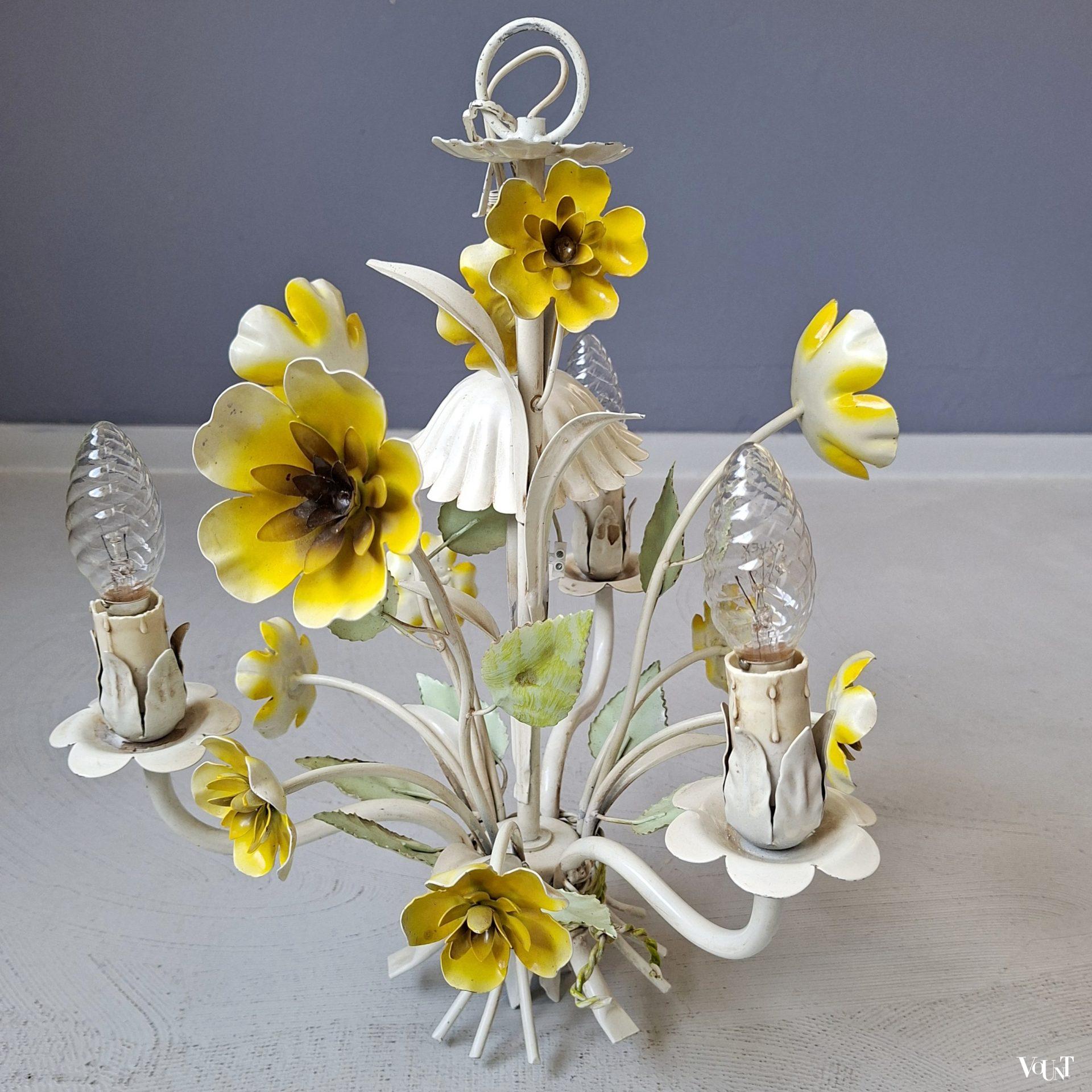 Franse metalen hanglamp bloemen, jaren '70