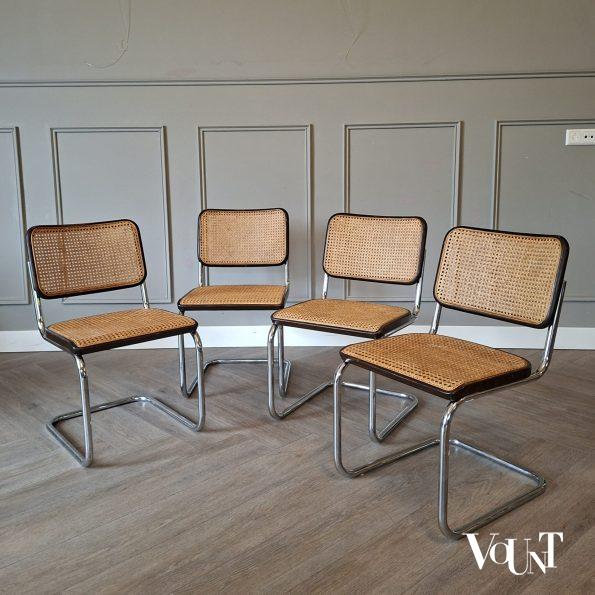 Set van 4 bruine S32 stoelen, Marcel Breuer voor Thonet, 1978