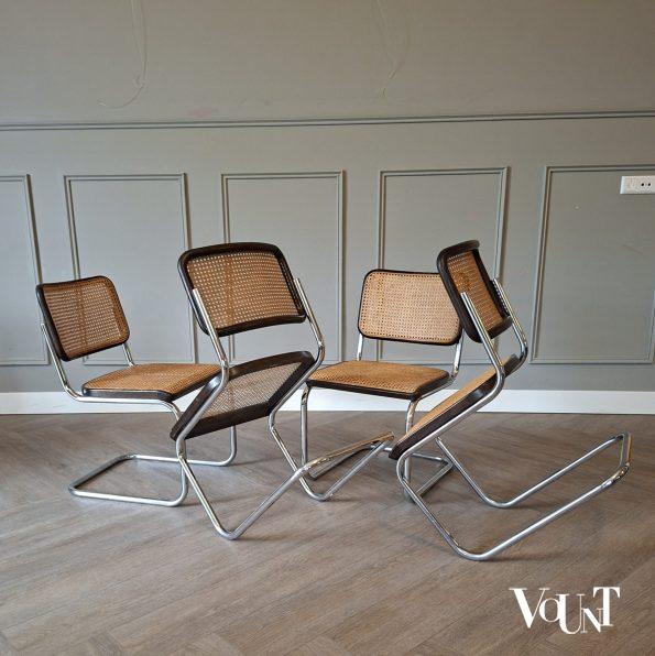 Set van 4 bruine S32 stoelen, Marcel Breuer voor Thonet, 1978