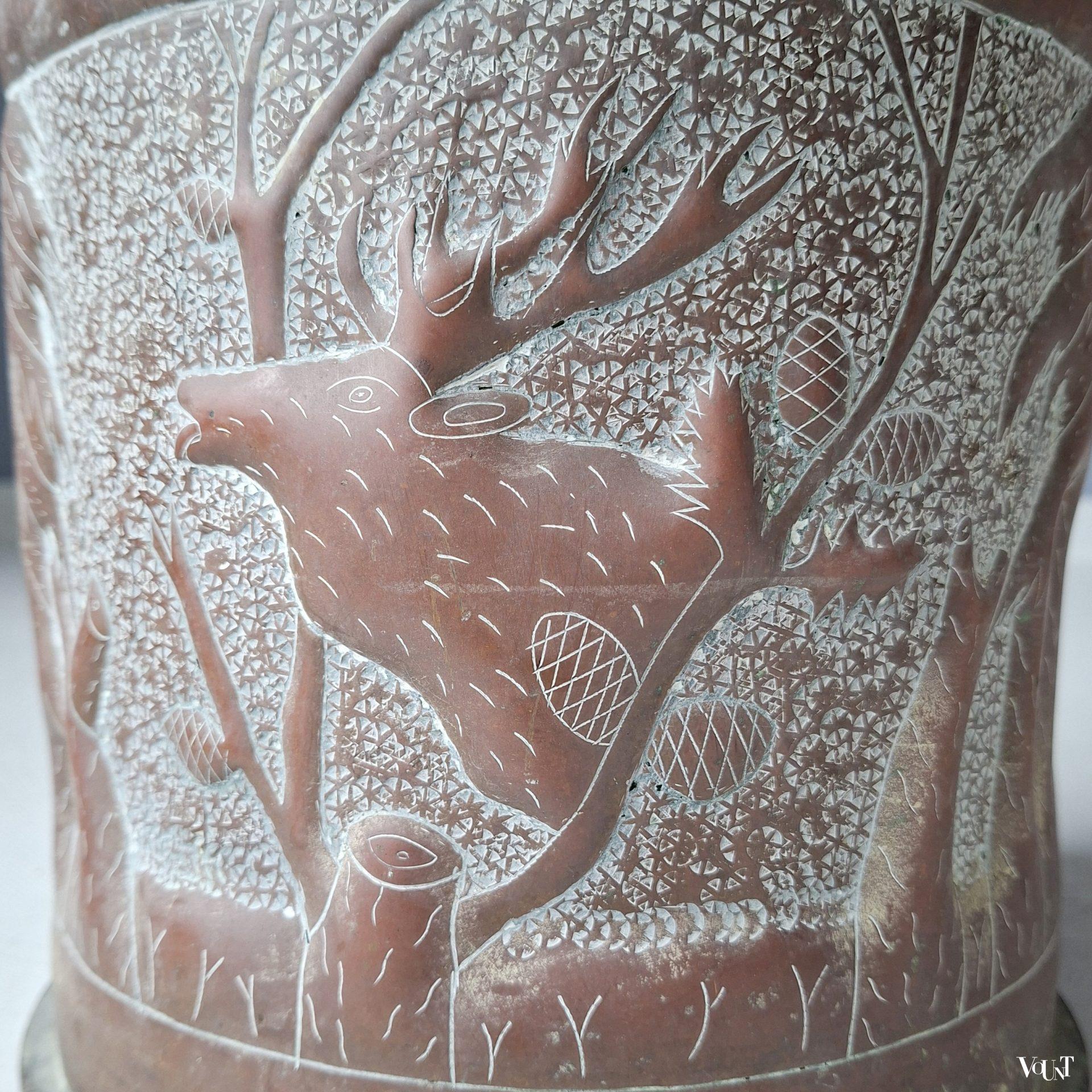 Trench art messing plantenpot, jaren '20/'30