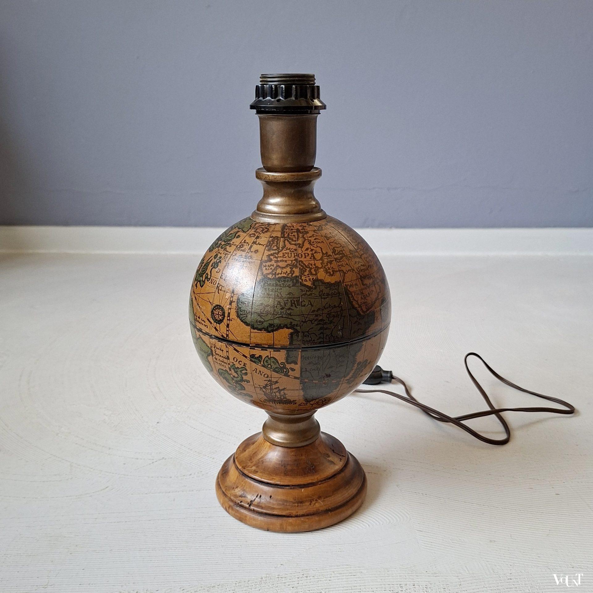 Houten globe tafellamp, jaren '60