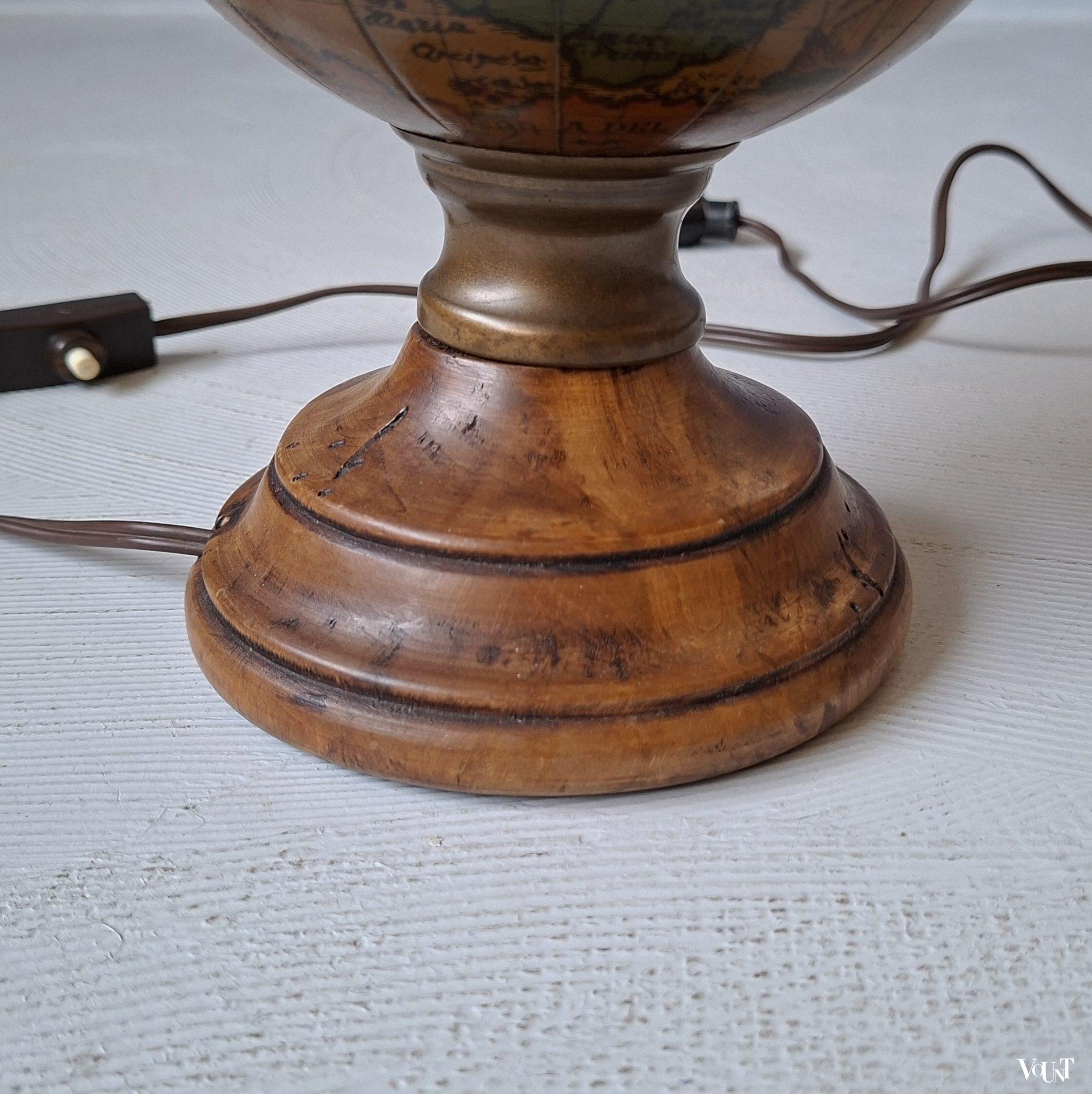 Houten globe tafellamp, jaren '60