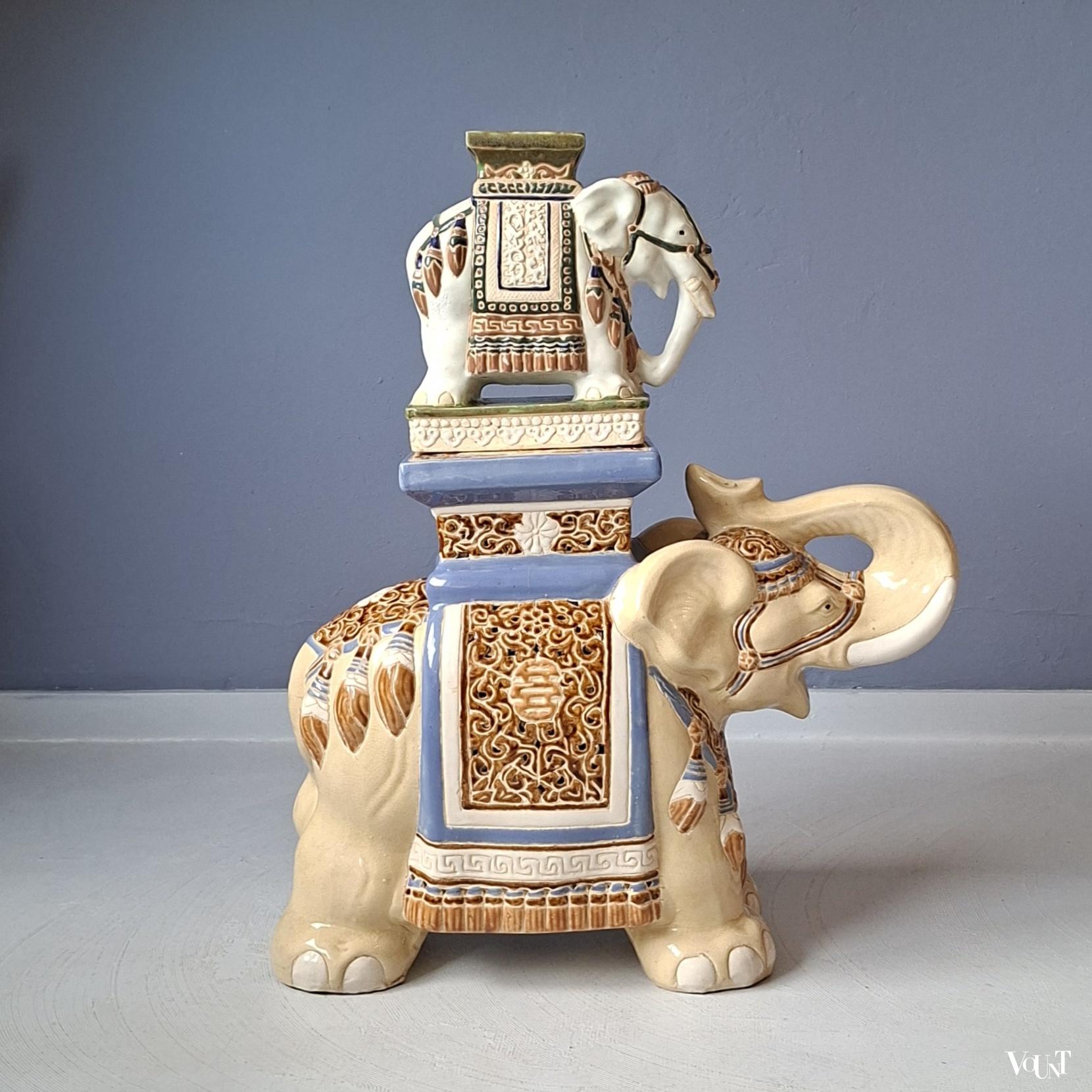 Olifant kruk/plantentafel keramiek, jaren '80/'90