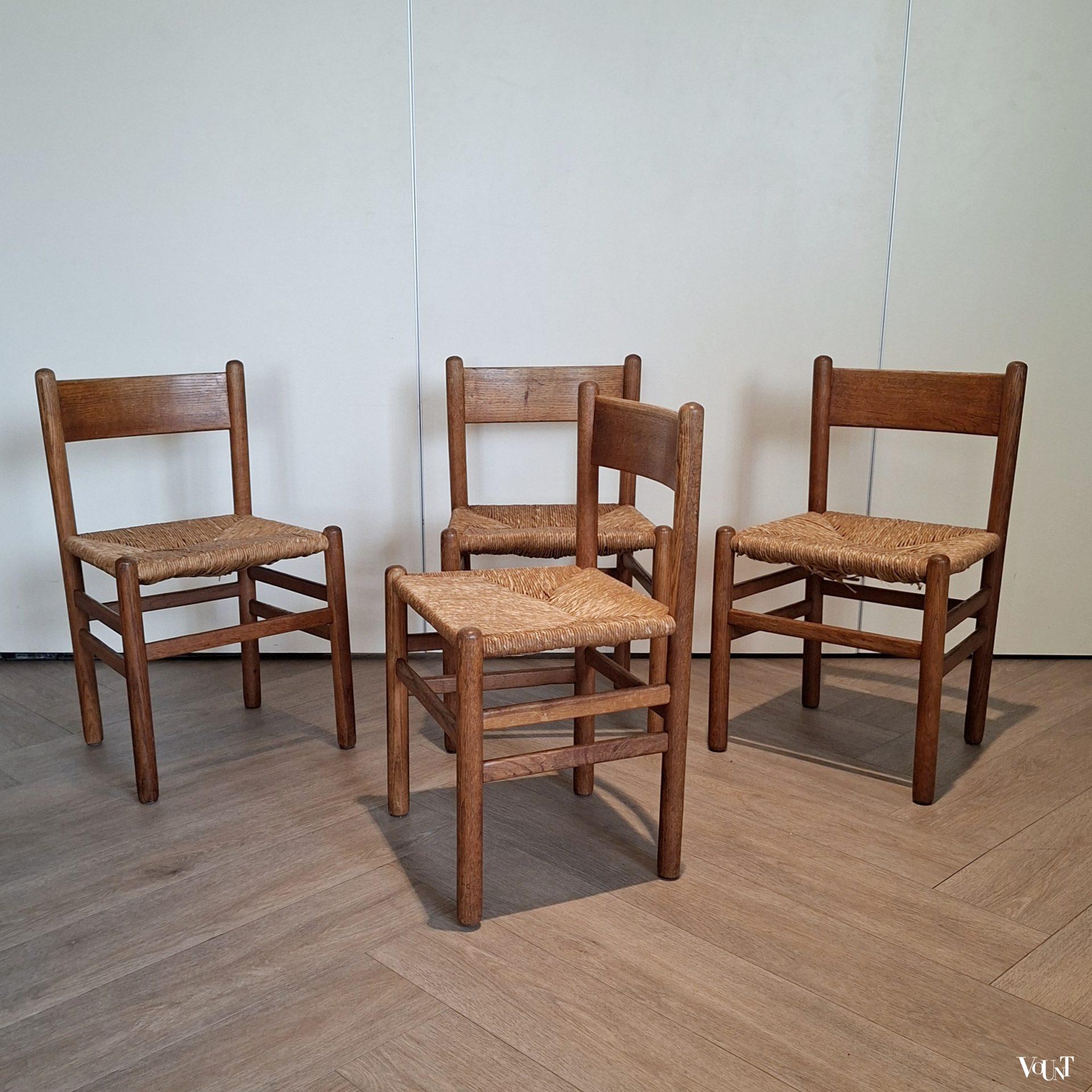 Set van 4 stoelen met biezen zitting, Johan van Heuvel voor Ad Vorm, jaren '50/'60