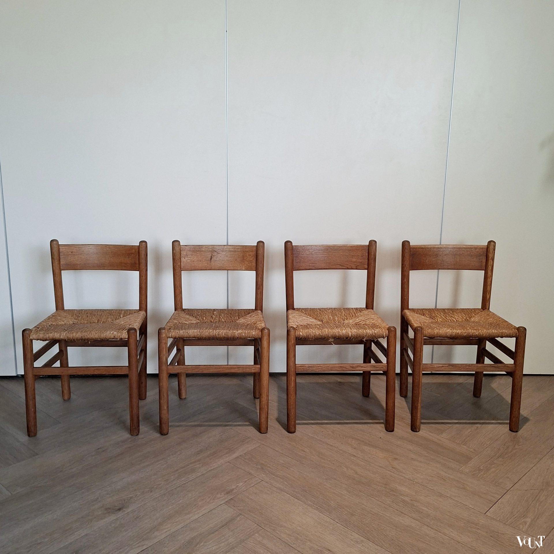 Set van 4 stoelen met biezen zitting, Johan van Heuvel voor Ad Vorm, jaren '50/'60