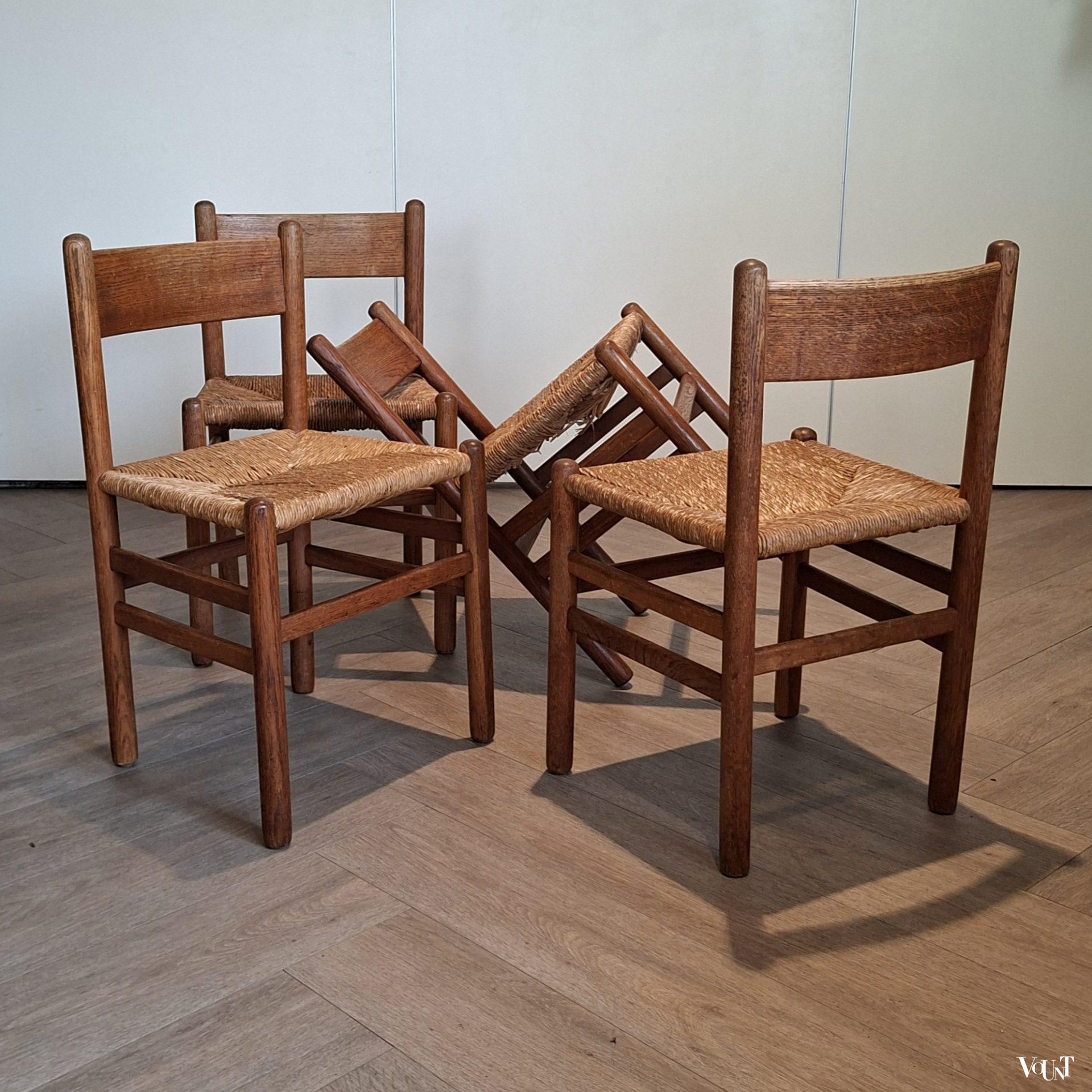 Set van 4 stoelen met biezen zitting, Johan van Heuvel voor Ad Vorm, jaren '50/'60