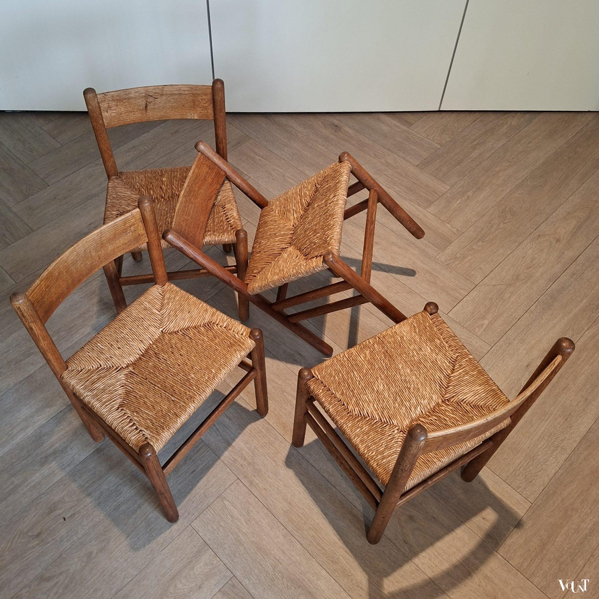 Set van 4 stoelen met biezen zitting, Johan van Heuvel voor Ad Vorm, jaren '50/'60