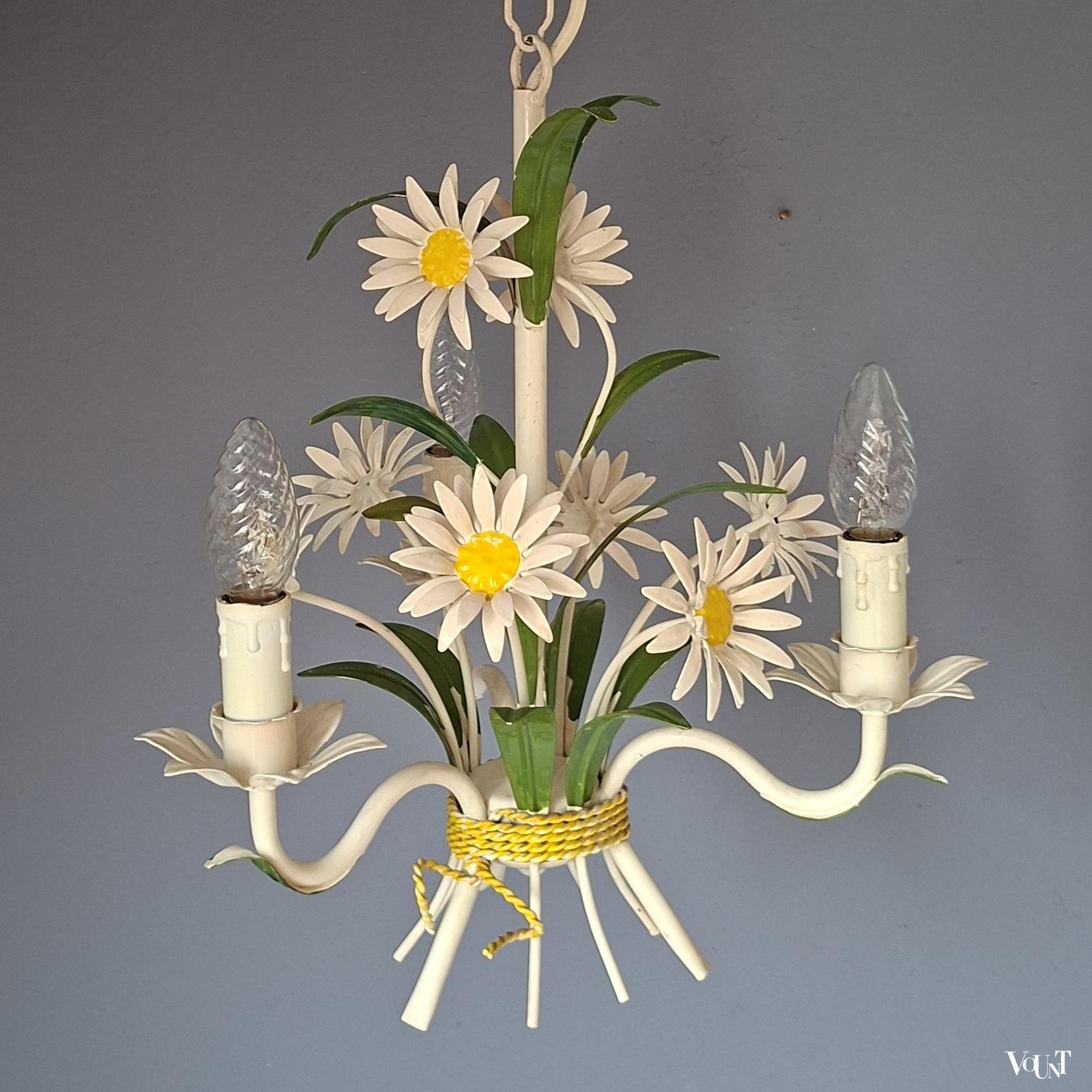 Franse metalen hanglamp bloemen, jaren '70
