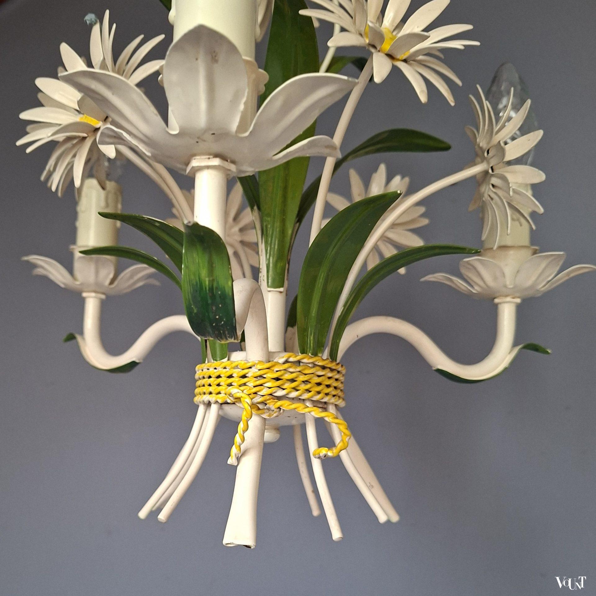Franse metalen hanglamp bloemen, jaren '70