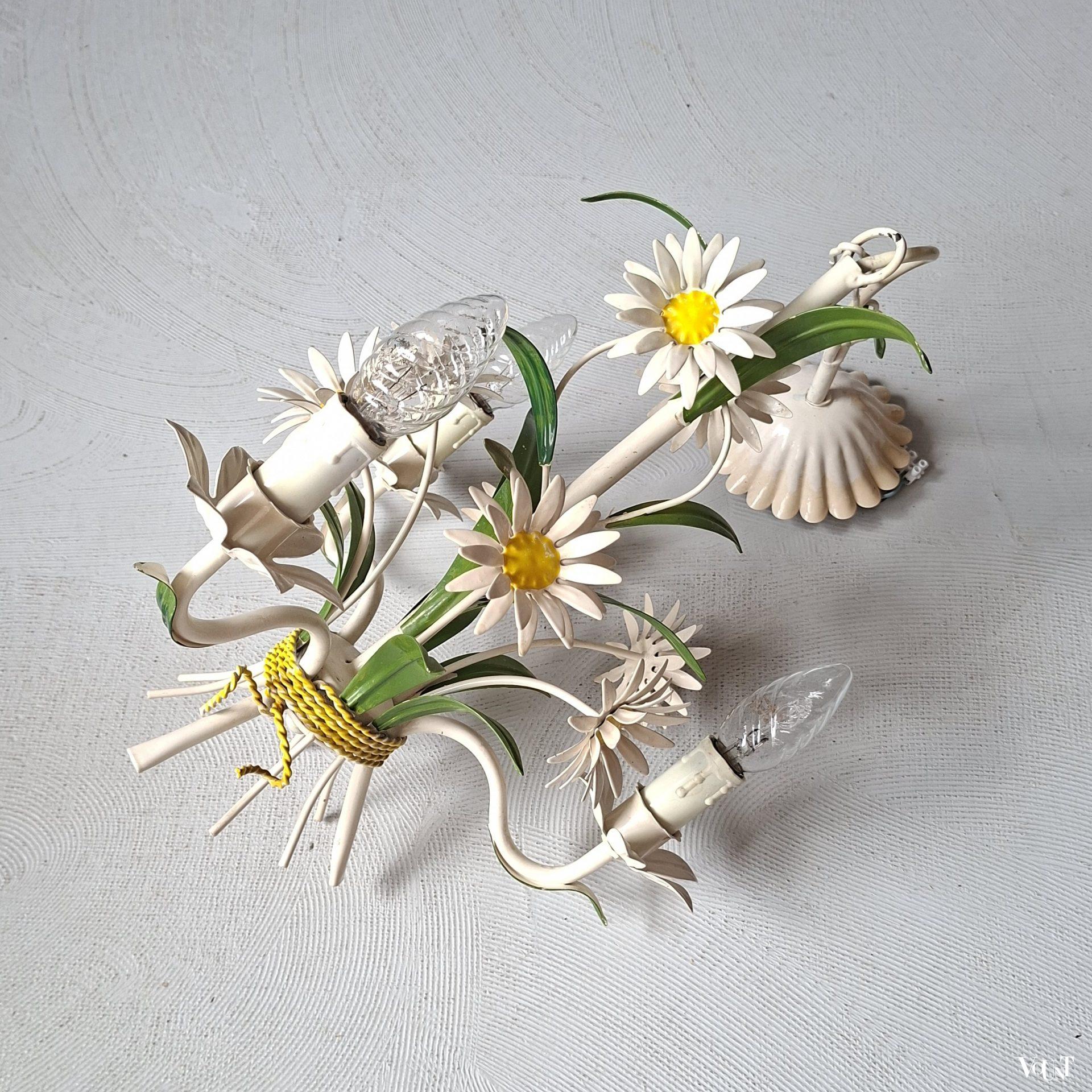 Franse metalen hanglamp bloemen, jaren '70