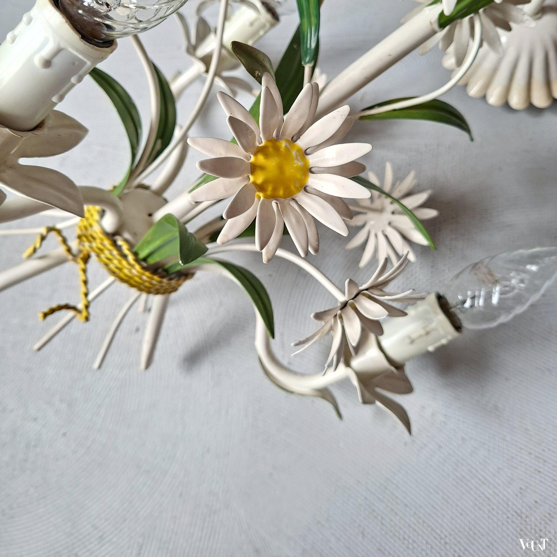 Franse metalen hanglamp bloemen, jaren '70