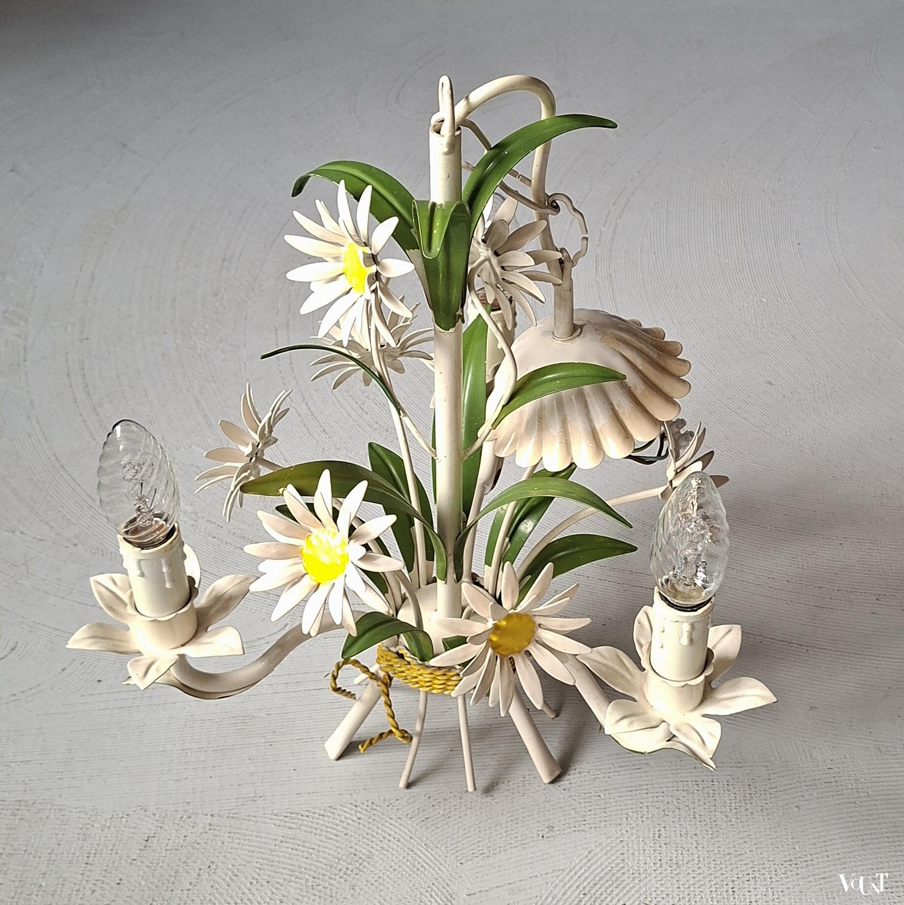 Franse metalen hanglamp bloemen, jaren '70