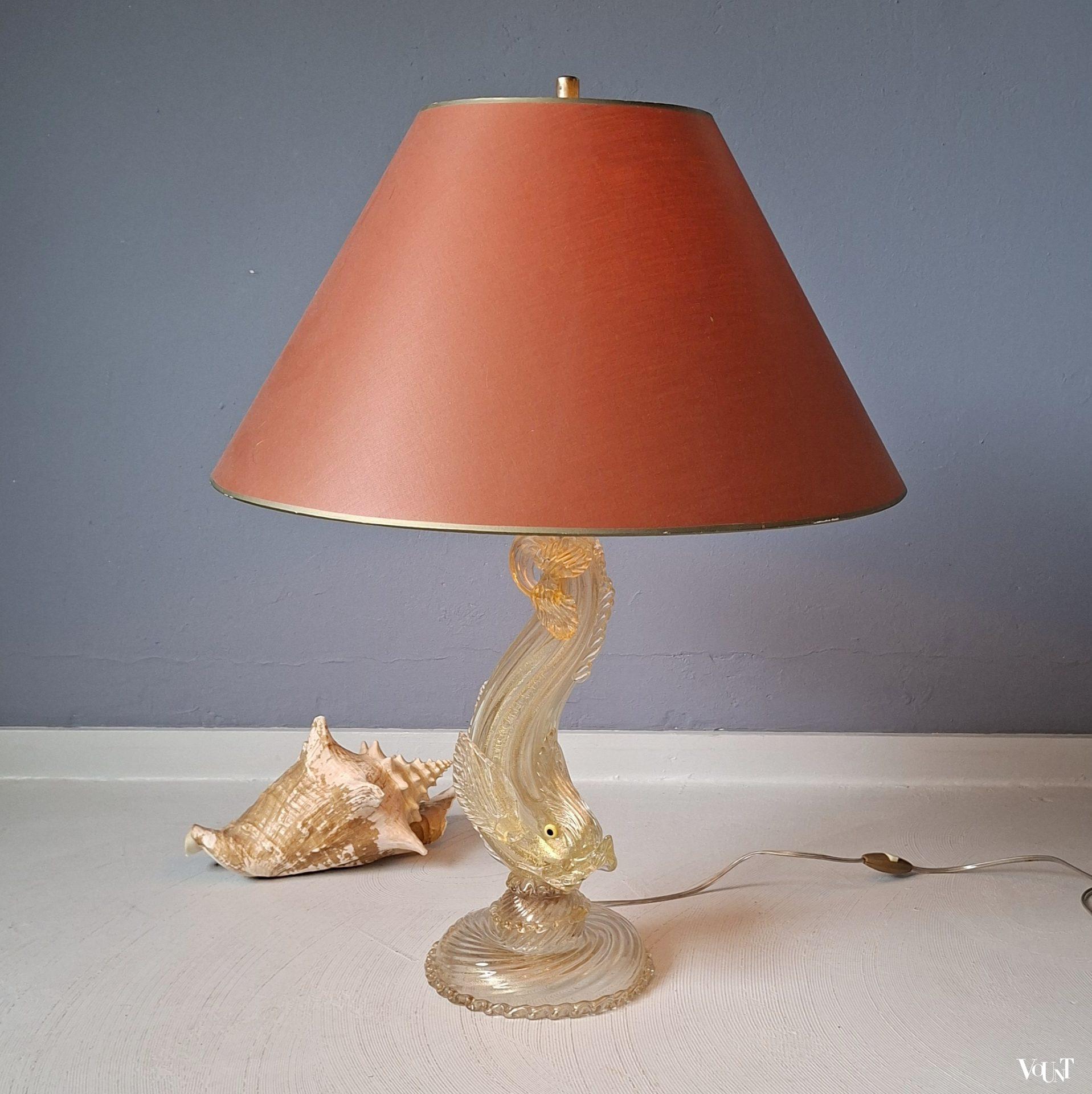 Italiaanse tafellamp Murano-glas dolfijn, jaren '60